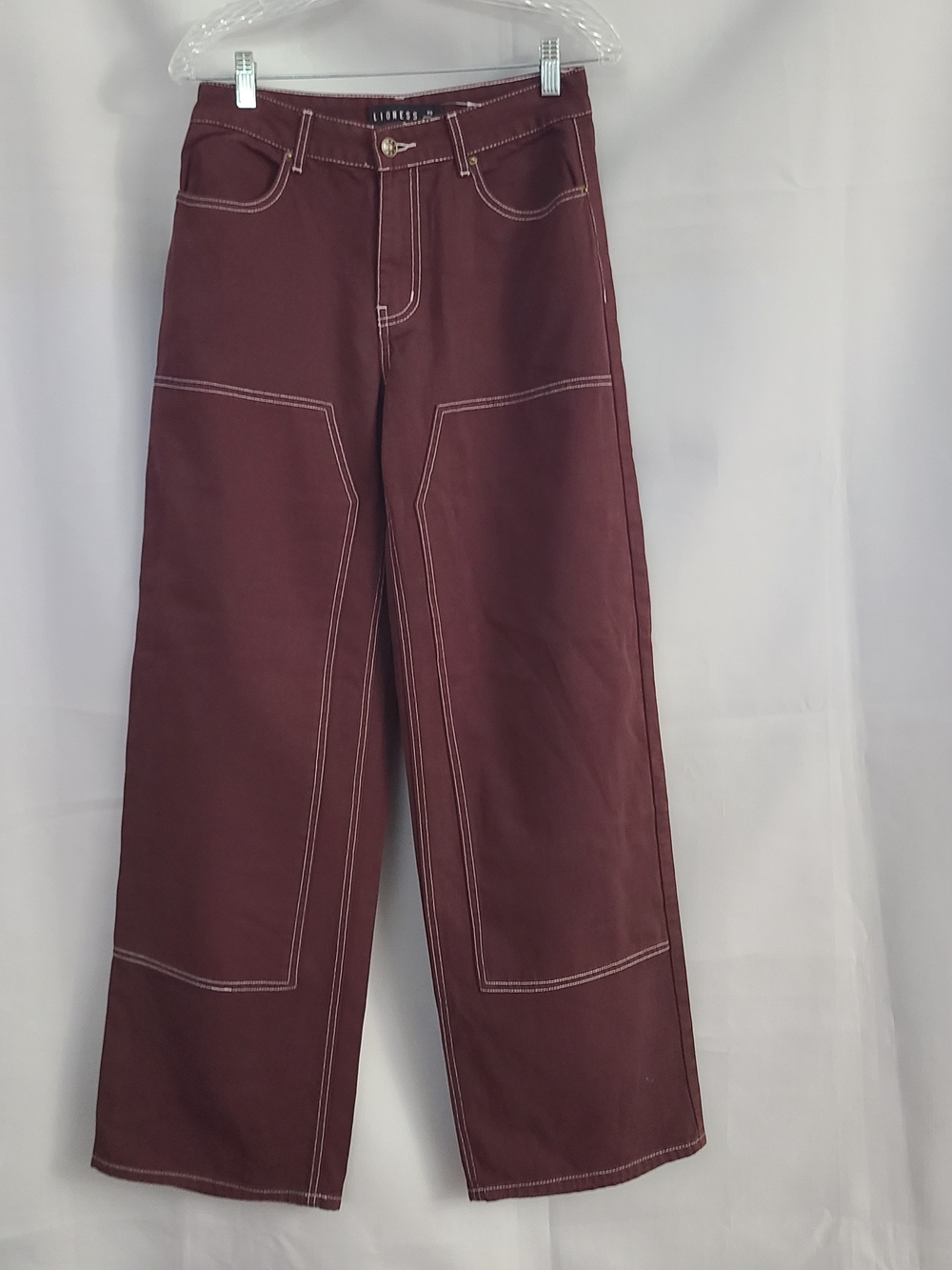 Lioness Revolve Sz XS Chocolate Brown Anchor Wide Leg White Stitch Relaxed Jeans